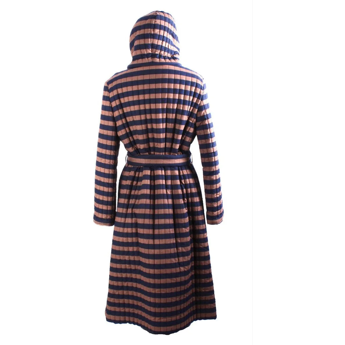 Vintage 1970s Vuokko Suomi Finland Striped Cotton Quilted Coat Snap Front Mod EU 44  M L