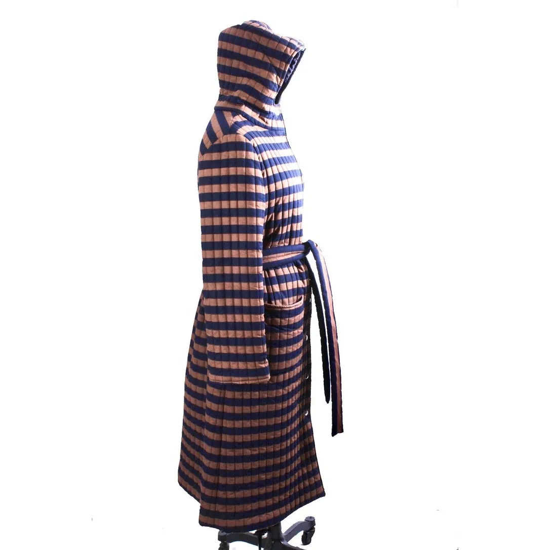 Vintage 1970s Vuokko Suomi Finland Striped Cotton Quilted Coat Snap Front Mod EU 44  M L