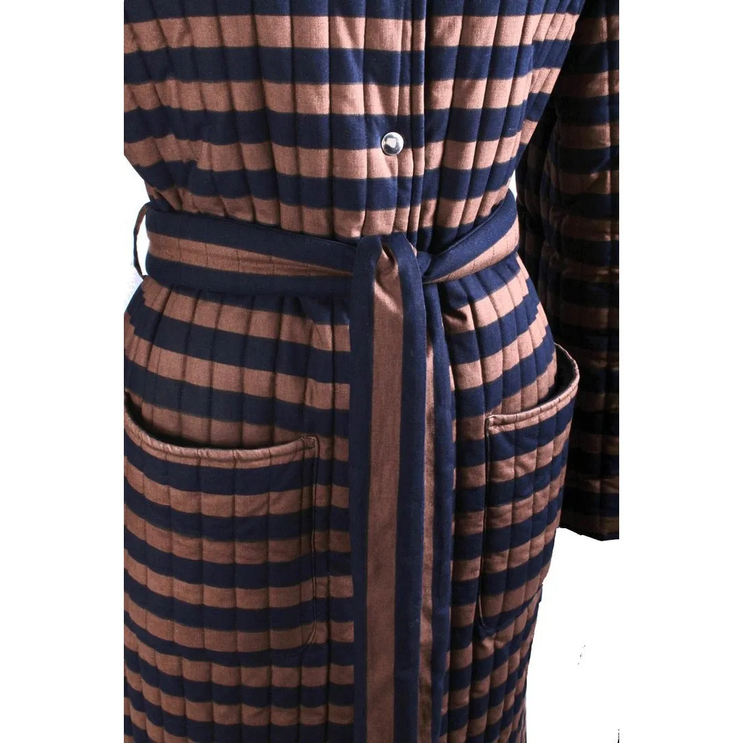 Vintage 1970s Vuokko Suomi Finland Striped Cotton Quilted Coat Snap Front Mod EU 44  M L