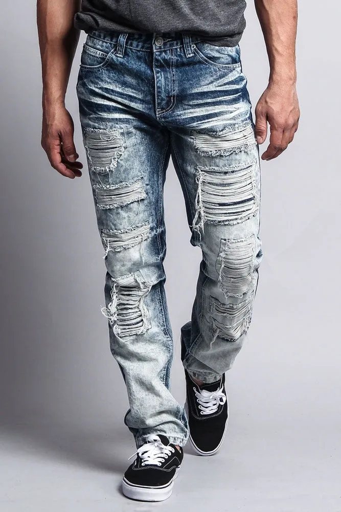 Washed and Distressed Slim Jeans