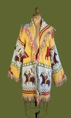 WESTWORLD 80s Southwestern  Fringed Blanket Coat • Open Size