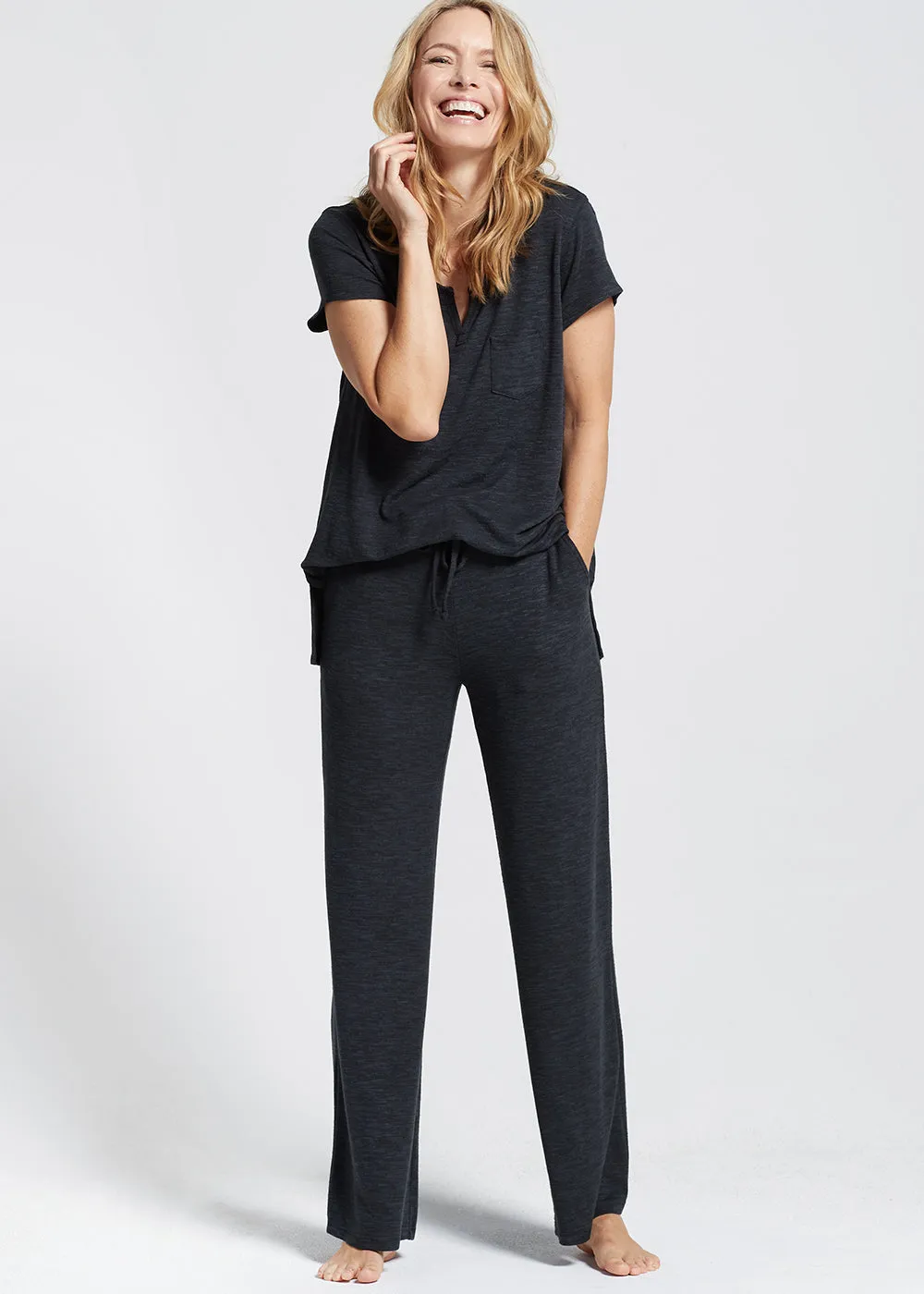 Wide Leg Lounge Pant - Slub Knit