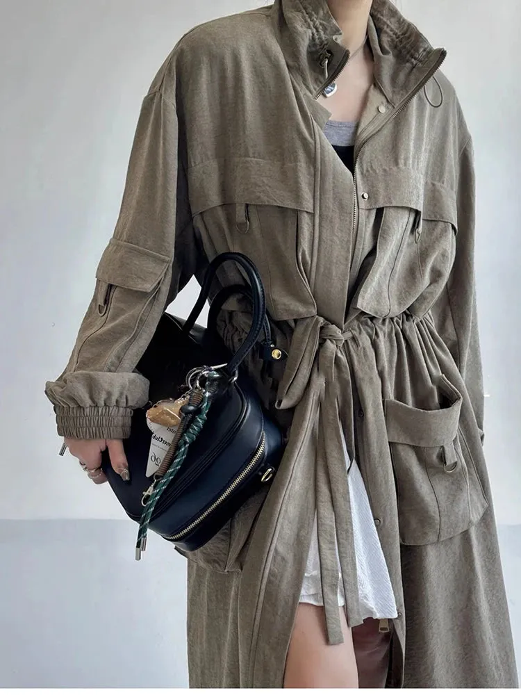 Women's Comfort Full-Length Cargo Trench Coat