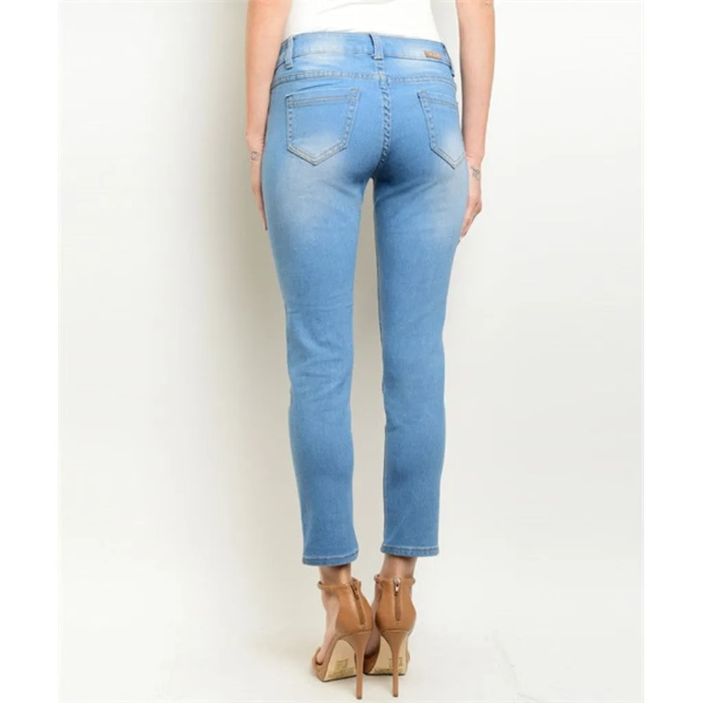 Women's Denim Jeans Light Wash Distressed  Pants