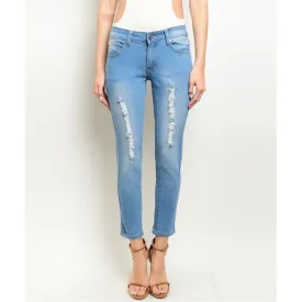 Women's Denim Jeans Light Wash Distressed  Pants