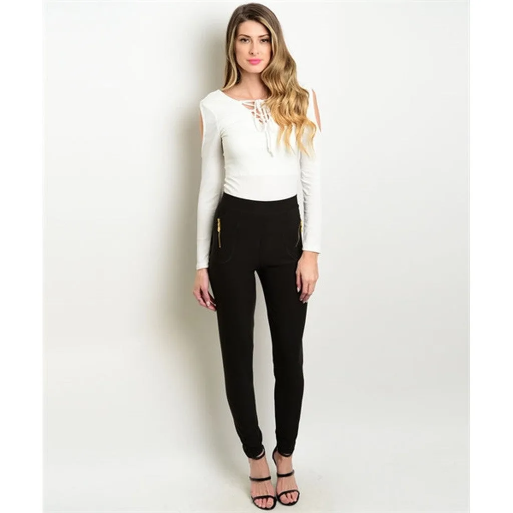 Women's Skinny Pants Black Zippered